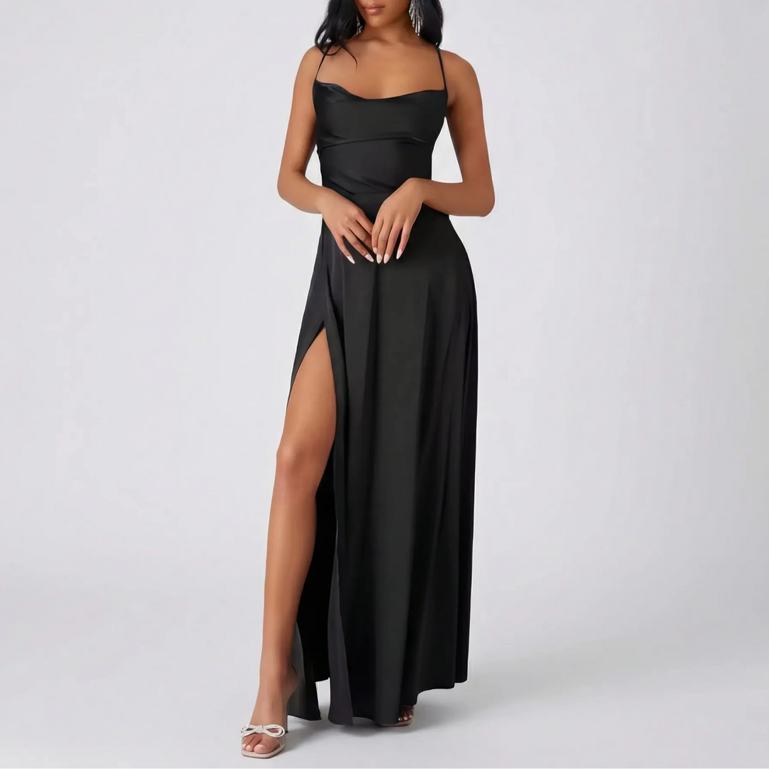 Veluxia - Backless Maxi Dress With High Slit