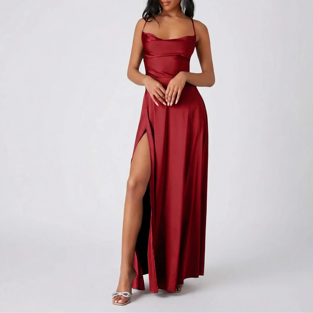 Veluxia - Backless Maxi Dress With High Slit