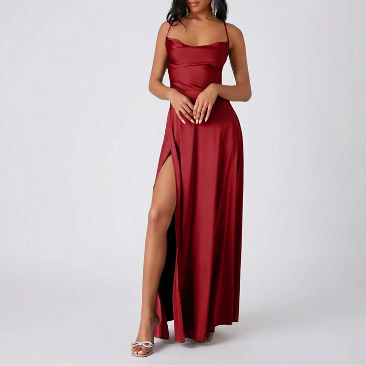Veluxia - Backless Maxi Dress With High Slit