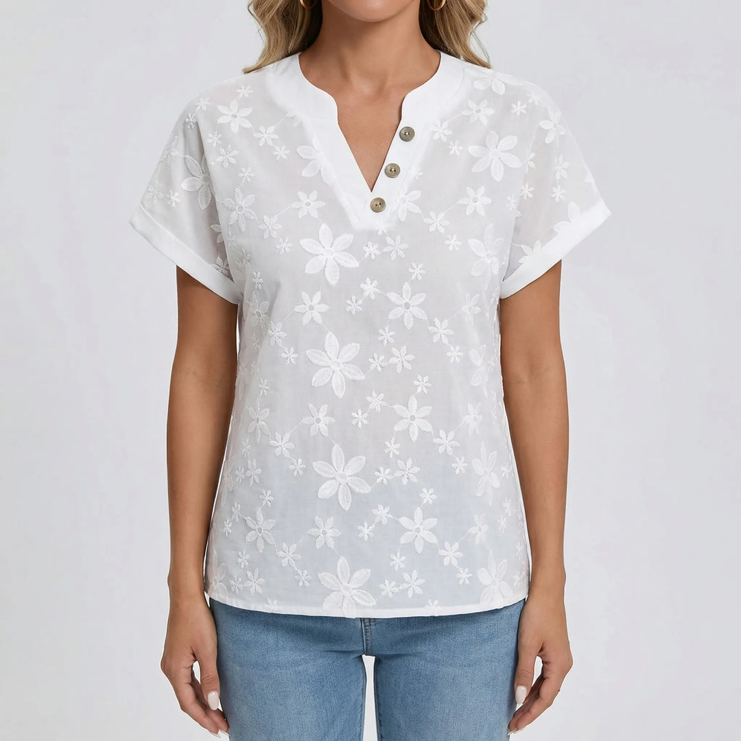 Velvina - Short Sleeve Floral Embroidered Top