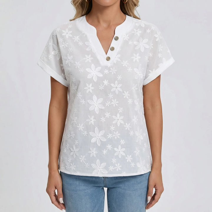 Velvina - Short Sleeve Floral Embroidered Top