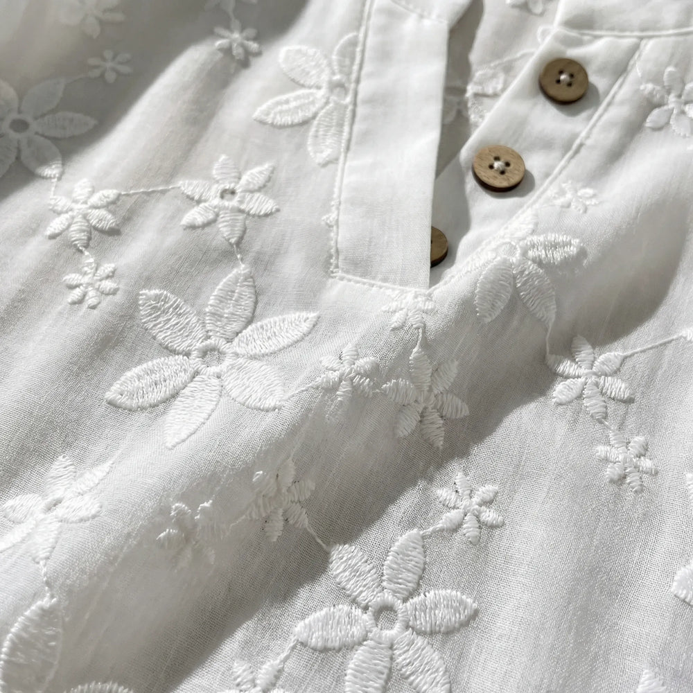 Velvina - Short Sleeve Floral Embroidered Top