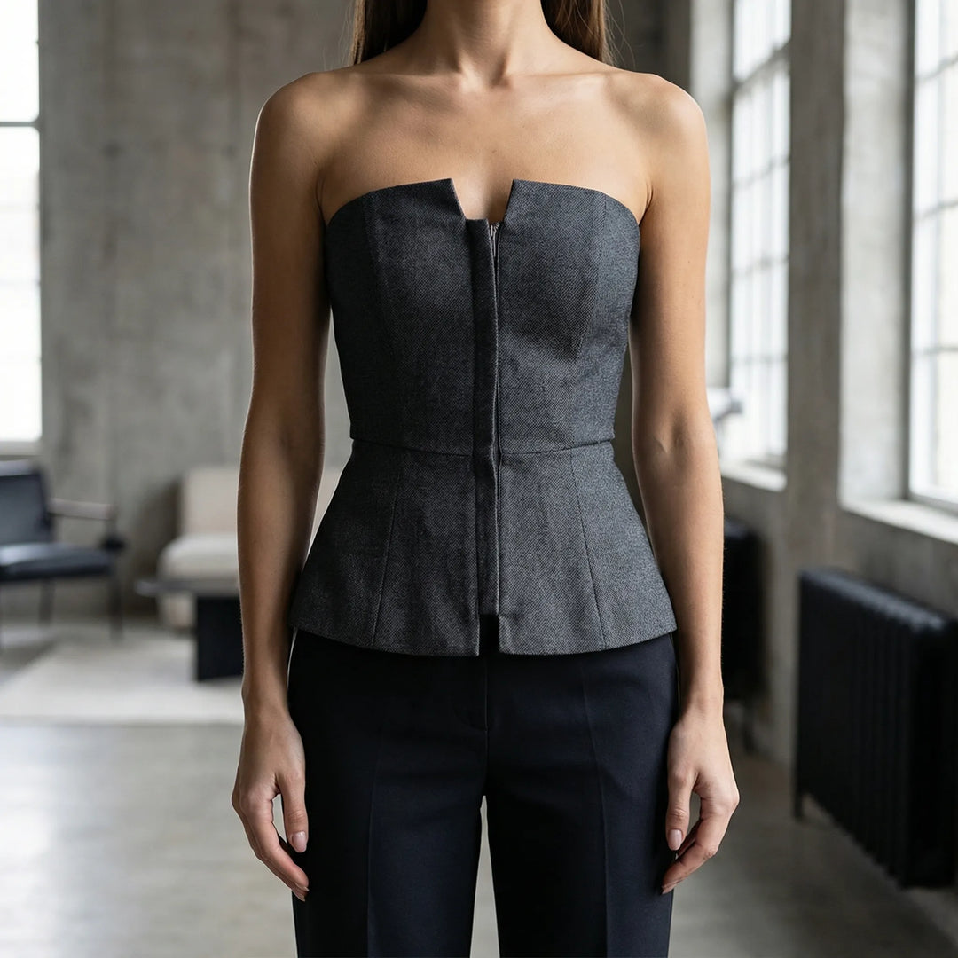Velvira - Strapless Zip-Front Fitted Top