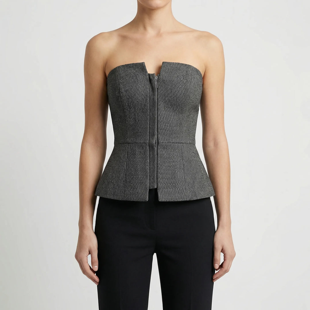 Velvira - Strapless Zip-Front Fitted Top