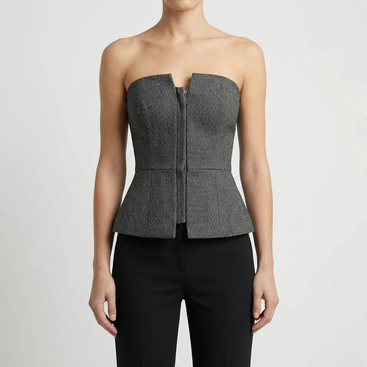 Velvira - Strapless Zip-Front Fitted Top
