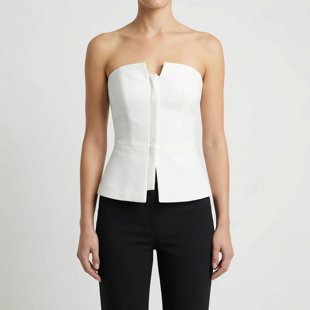 Velvira - Strapless Zip-Front Fitted Top