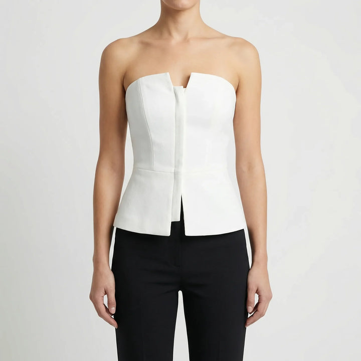 Velvira - Strapless Zip-Front Fitted Top