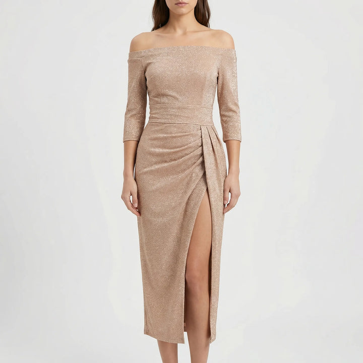 Velynda - Off-Shoulder Bodycon Midi Dress