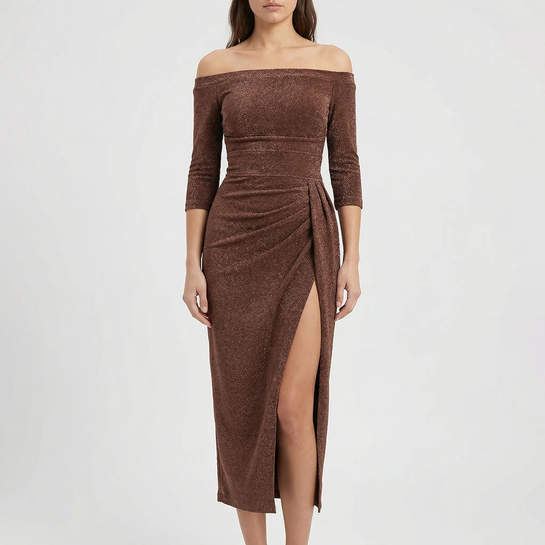 Velynda - Off-Shoulder Bodycon Midi Dress