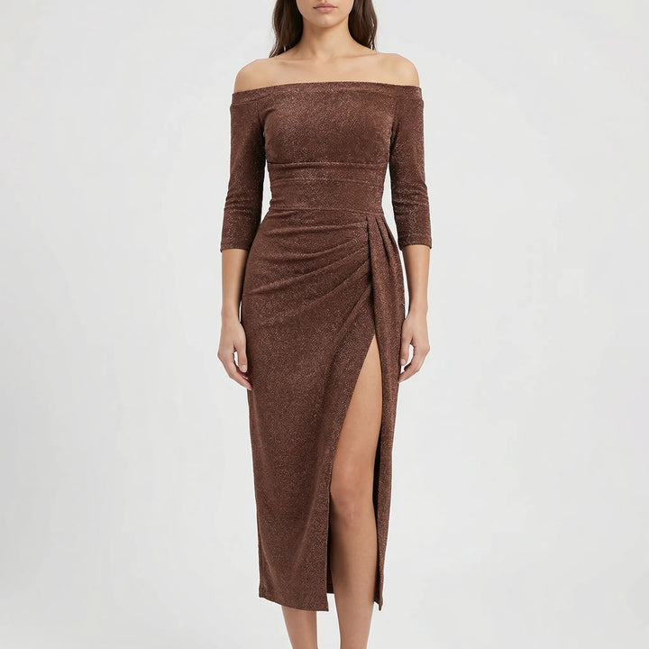 Velynda - Off-Shoulder Bodycon Midi Dress
