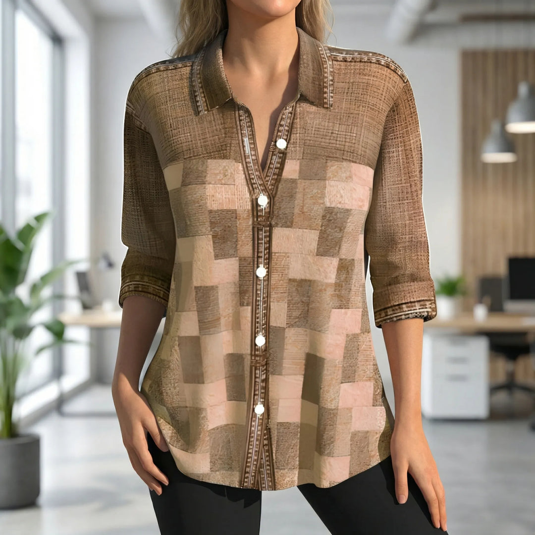 Venlura - Button-Front Long Sleeve Blouse