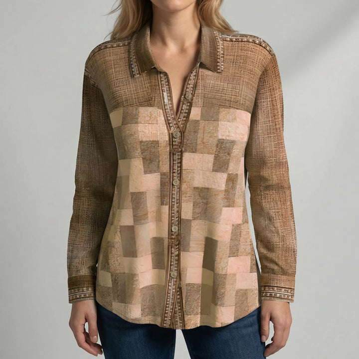 Venlura - Button-Front Long Sleeve Blouse