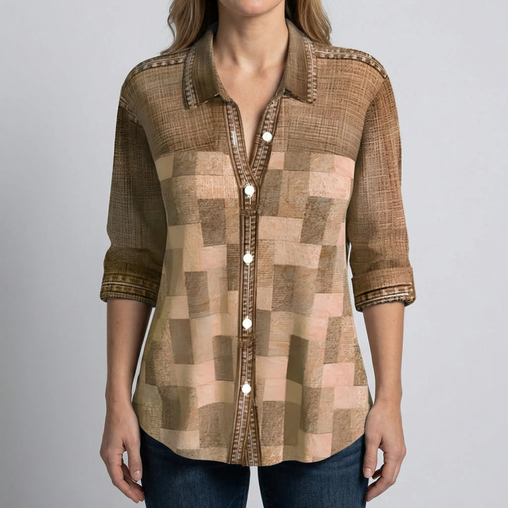Venlura - Button-Front Long Sleeve Blouse