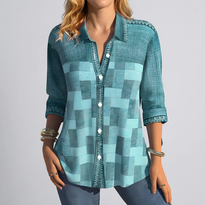 Venlura - Button-Front Long Sleeve Blouse