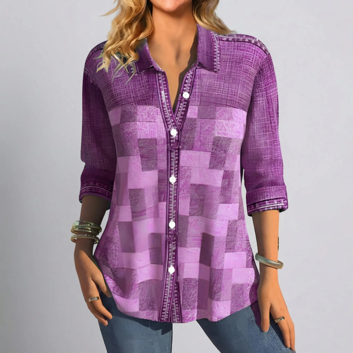 Venlura - Button-Front Long Sleeve Blouse