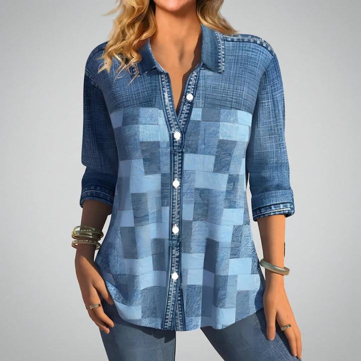 Venlura - Button-Front Long Sleeve Blouse