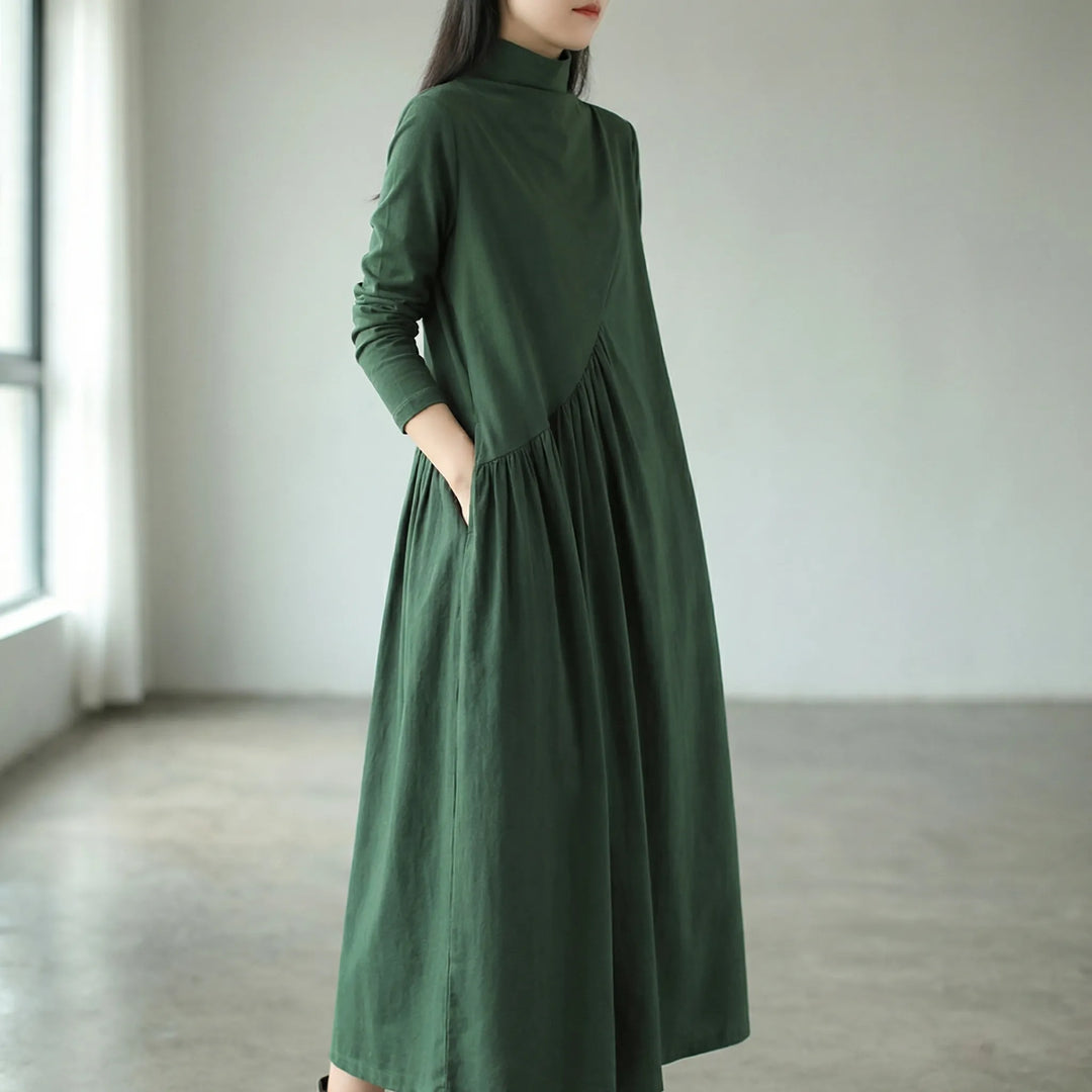 Verdalia - Turtleneck Maxi Dress Long Sleeves