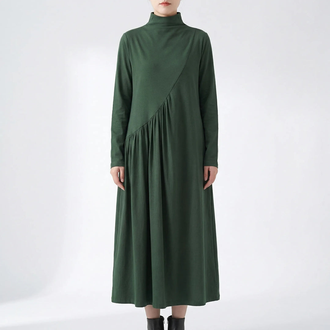 Verdalia - Turtleneck Maxi Dress Long Sleeves