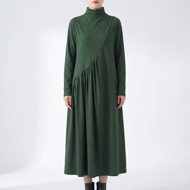 Verdalia - Turtleneck Maxi Dress Long Sleeves