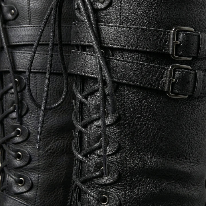 Vintrace - Tall Lace-Up Buckle Combat Boot