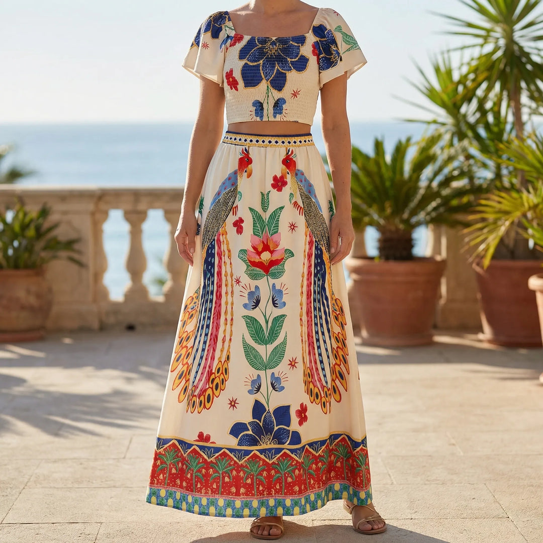 Vivanta - Printed Crop Top And Maxi Skirt Set