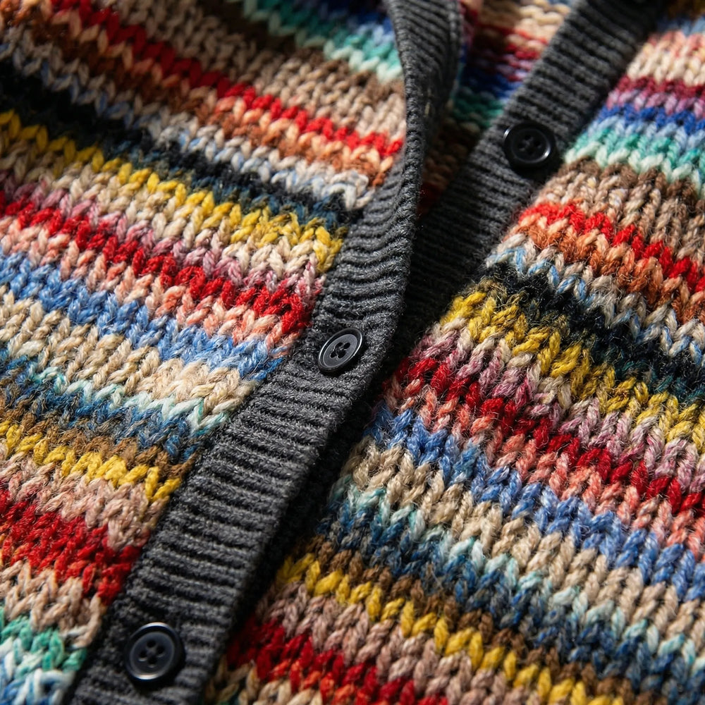 Vividra - Multicolored Striped Hooded Knit Cardigan
