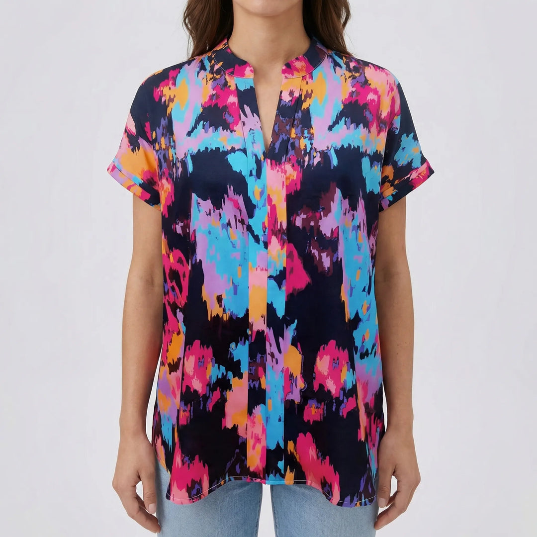 Vivorra - V-Neck Drop-Shoulder Printed Blouse