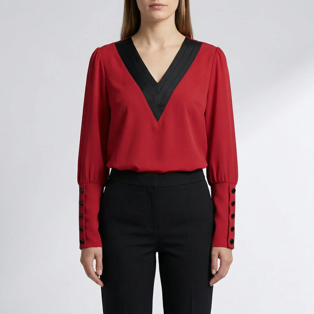 Volvara - Puff-Sleeve V-Neck Women's Blouse