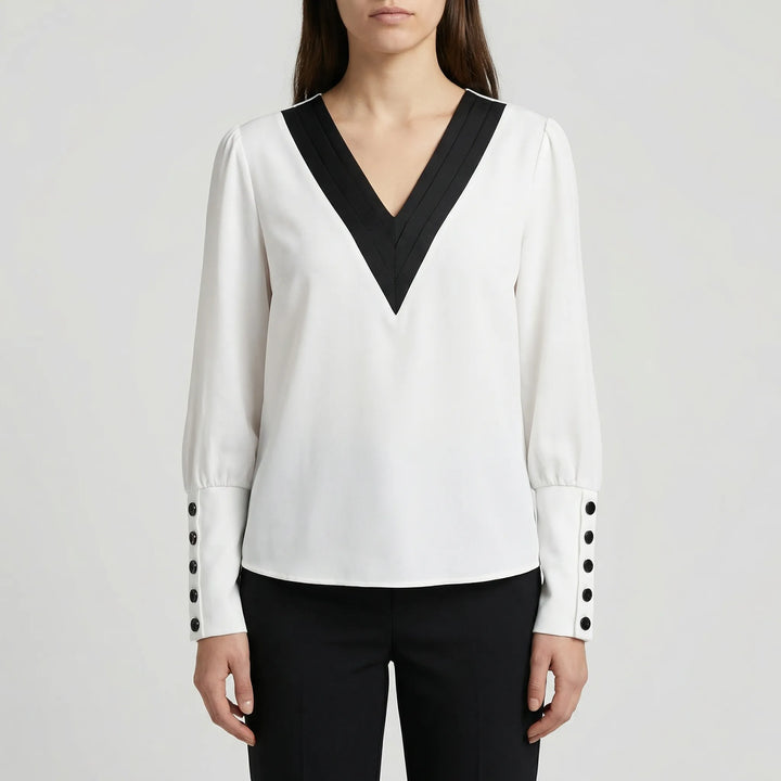 Volvara - Puff-Sleeve V-Neck Women's Blouse