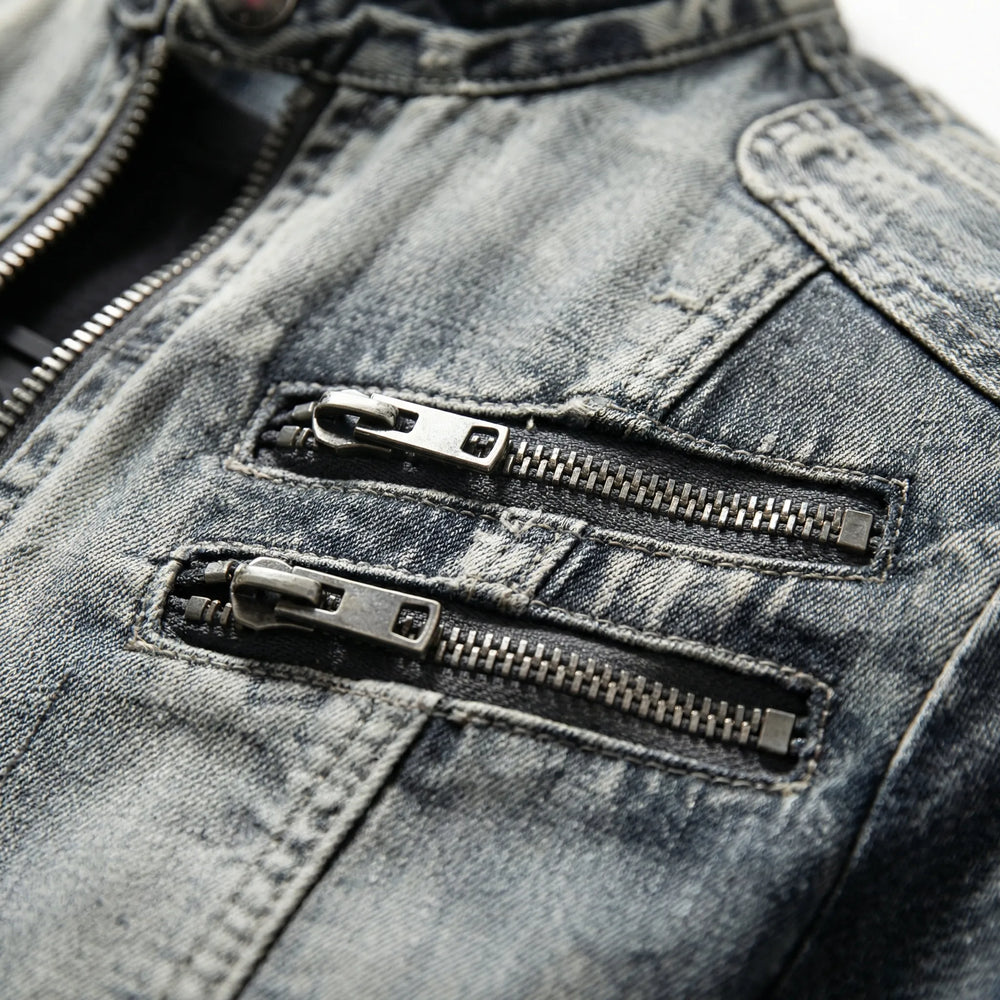 Vyntago - Vintage Wash Zip-Up Denim Jacket