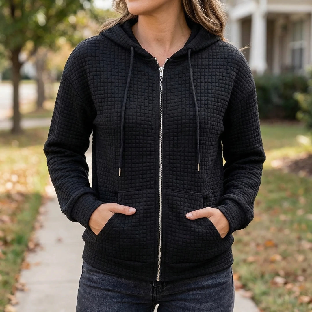 Wafflux - Full-Zip Waffle-Knit Hooded Jacket