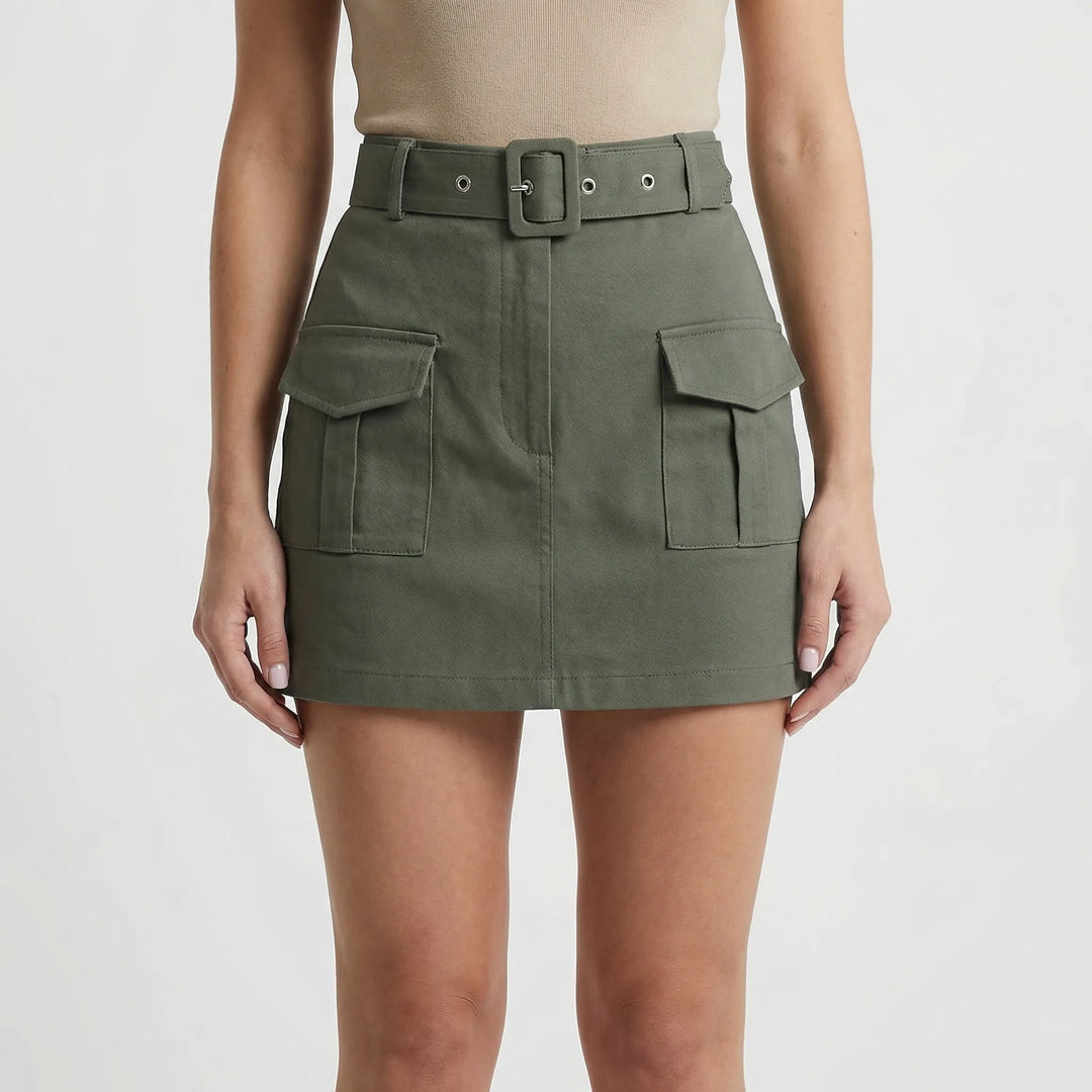 Waistrova - High-Waisted Mini Skirt With Belt