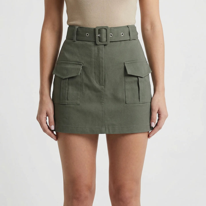 Waistrova - High-Waisted Mini Skirt With Belt