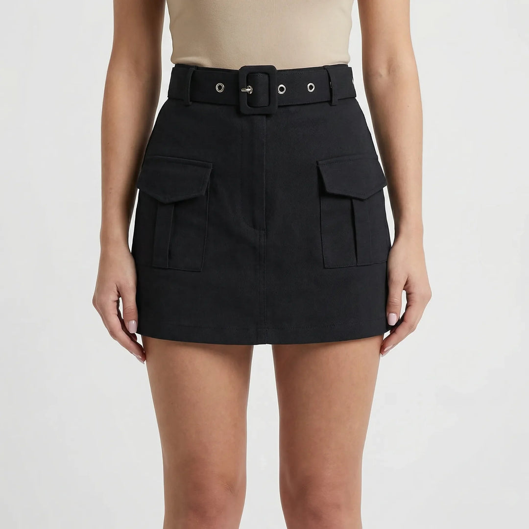 Waistrova - High-Waisted Mini Skirt With Belt