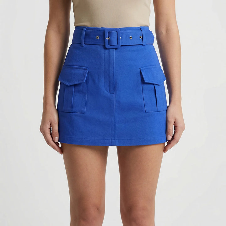Waistrova - High-Waisted Mini Skirt With Belt