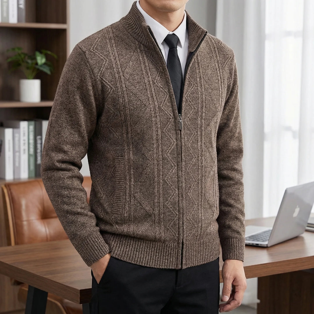 Warvex - Full-Zip Textured Knit Cardigan