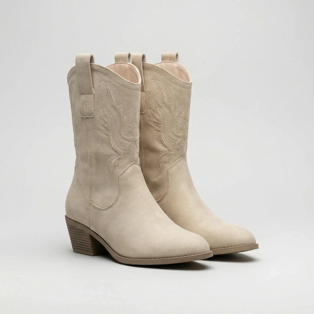 Westova - Embroidered Western Mid-Calf Pull-On Boot