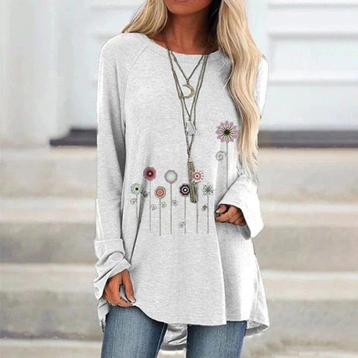 Sweatshirt med 3D Blomsterbroderi Mjuk Textur för Kvinnor
