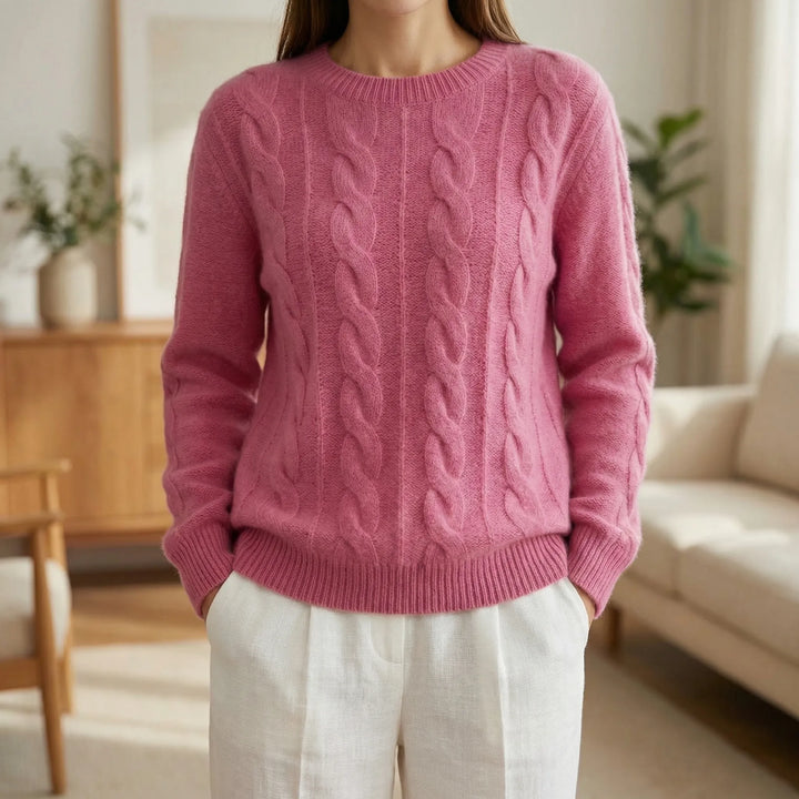 Wintrique - Cable-Knit Relaxed Crew Neck Sweater