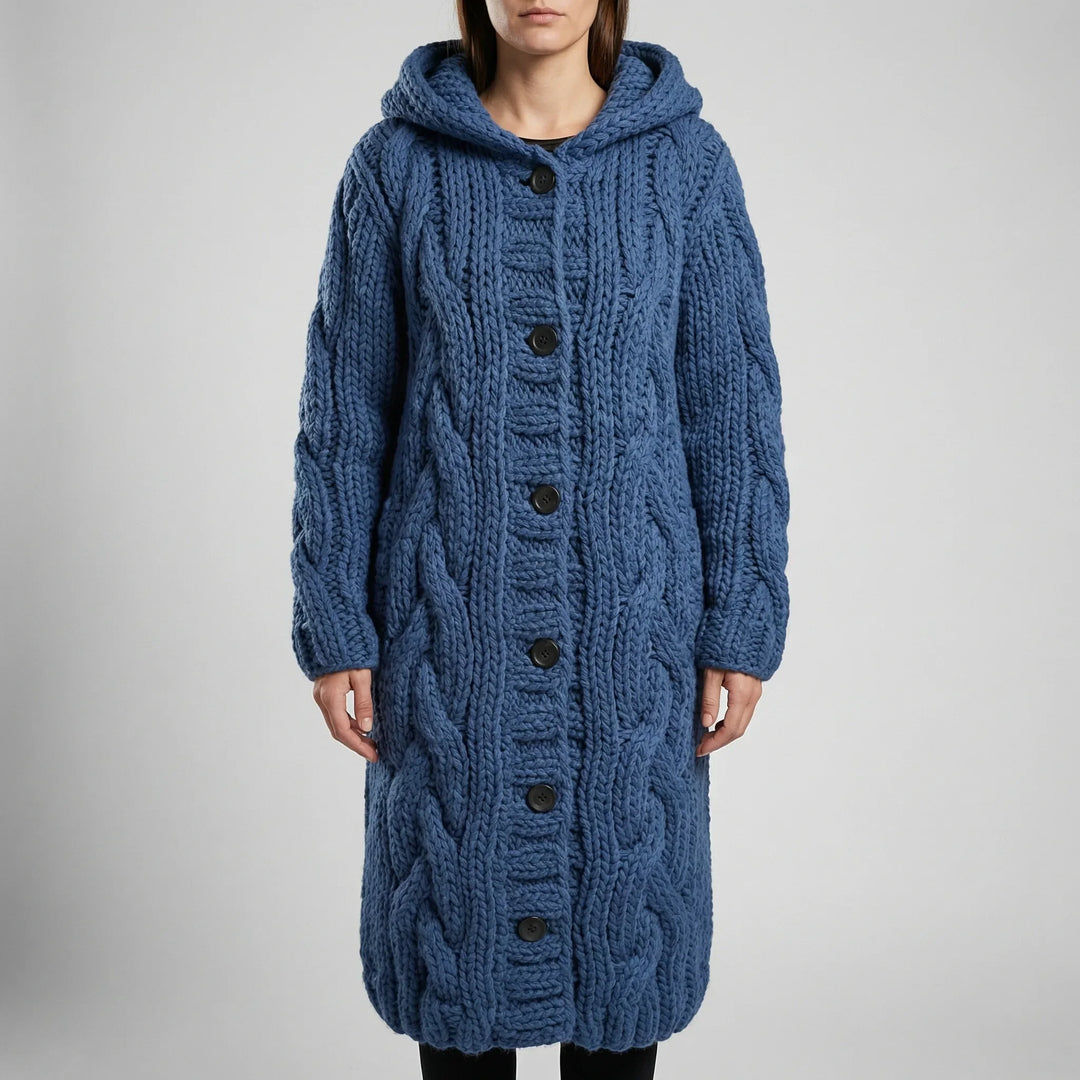 Wovenza - Long Cable-Knit Hooded Coat