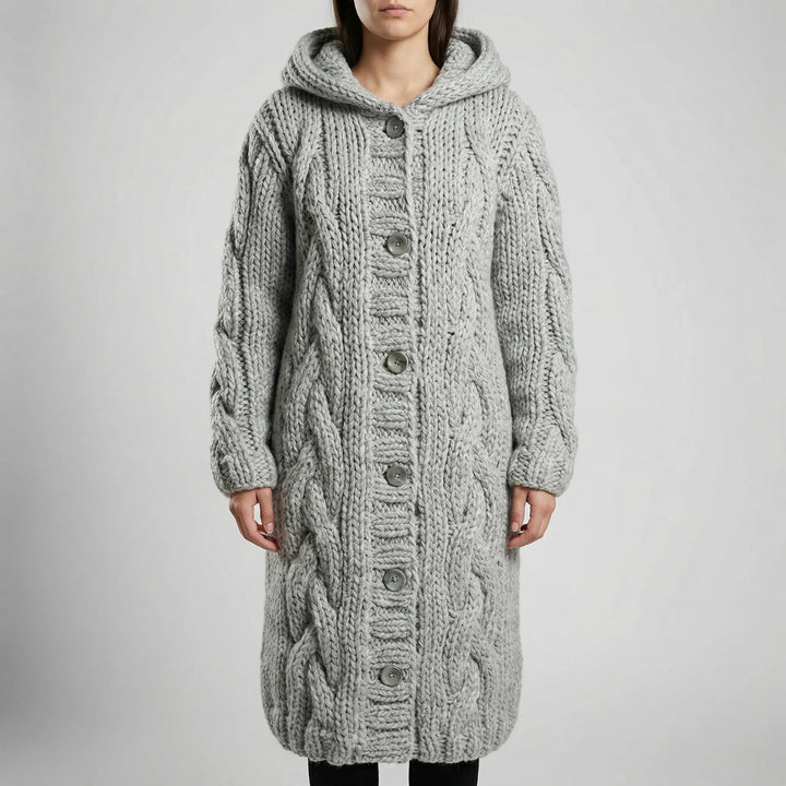 Wovenza - Long Cable-Knit Hooded Coat
