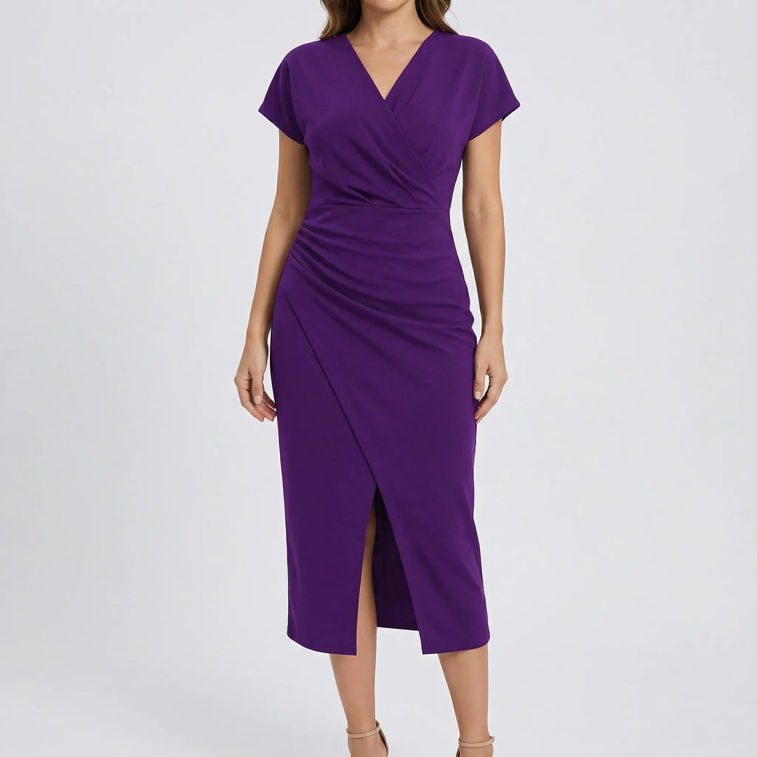 Wrapsova - Short-Sleeve Wrap-Style Midi Dress