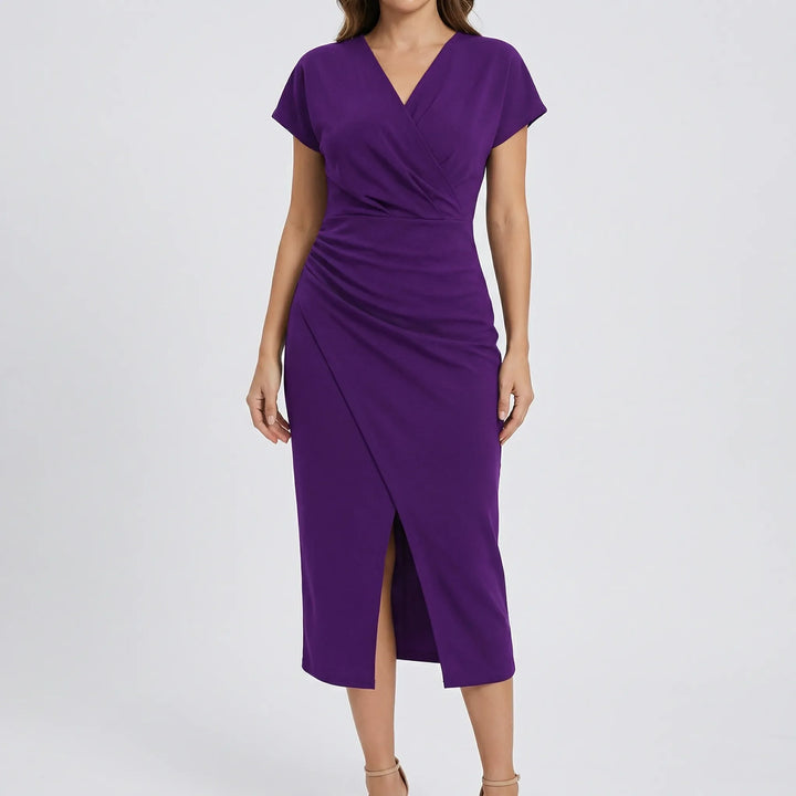 Wrapsova - Short-Sleeve Wrap-Style Midi Dress
