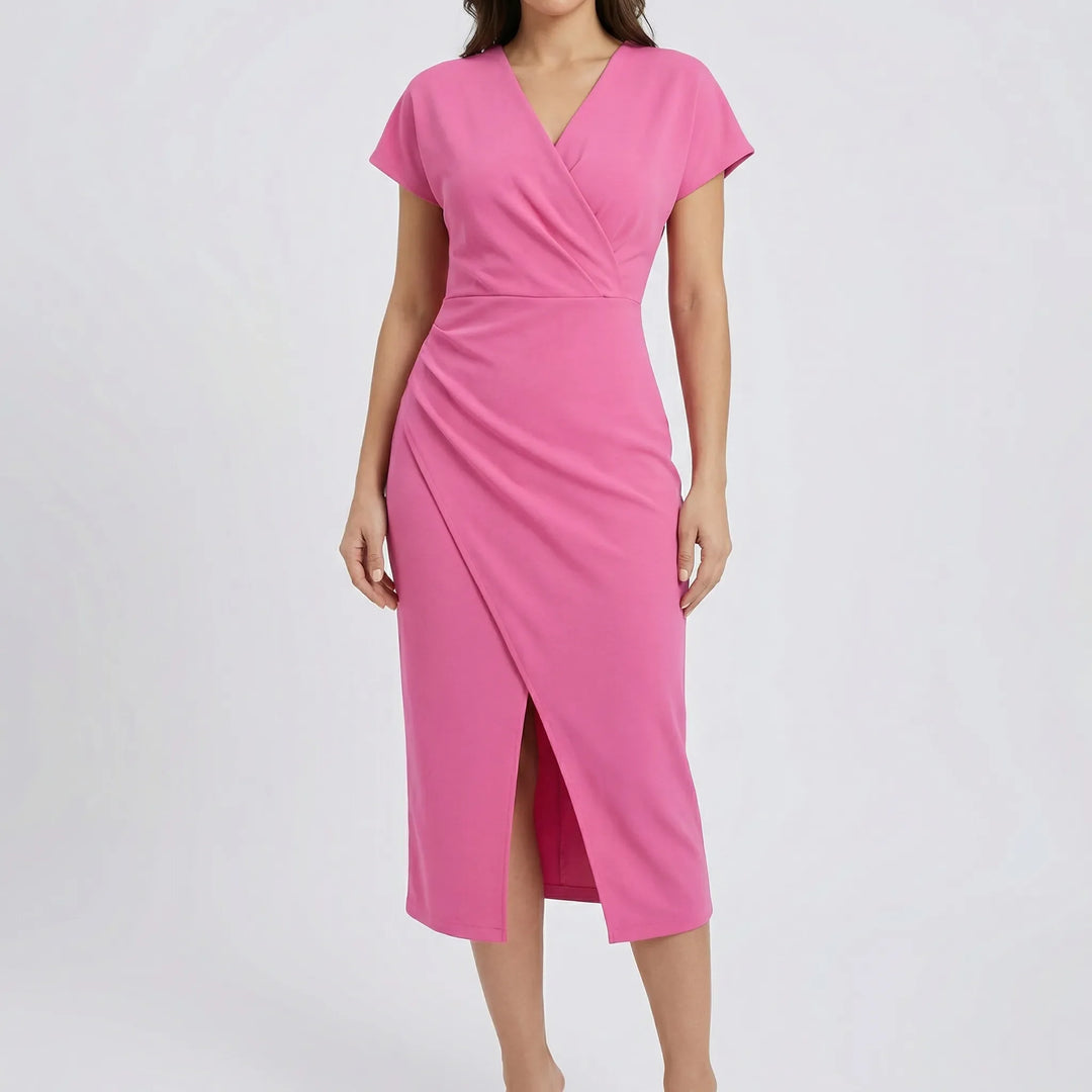Wrapsova - Short-Sleeve Wrap-Style Midi Dress