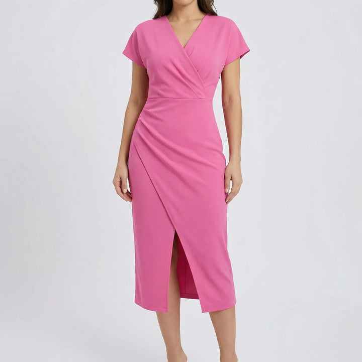 Wrapsova - Short-Sleeve Wrap-Style Midi Dress