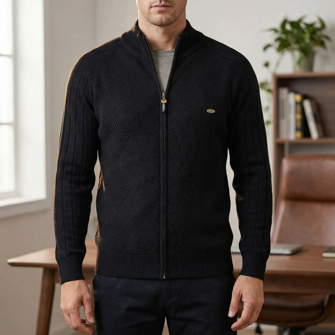 Zenvaro - Full-Zip Stand Collar Cardigan