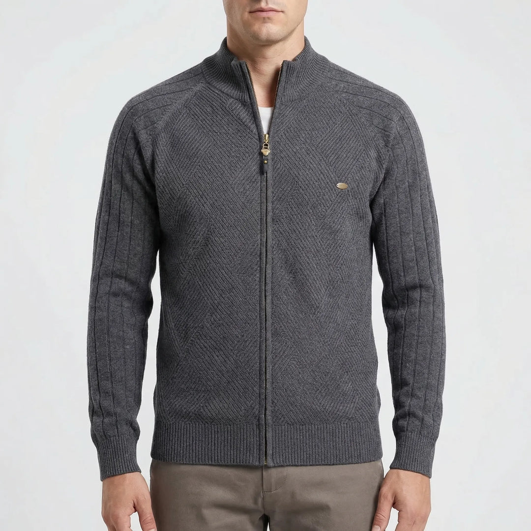 Zenvaro - Full-Zip Stand Collar Cardigan