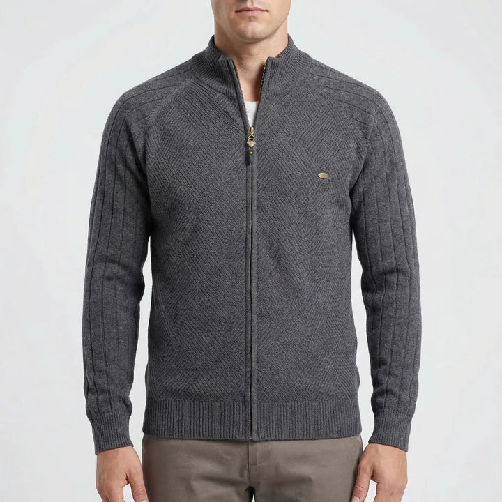 Zenvaro - Full-Zip Stand Collar Cardigan