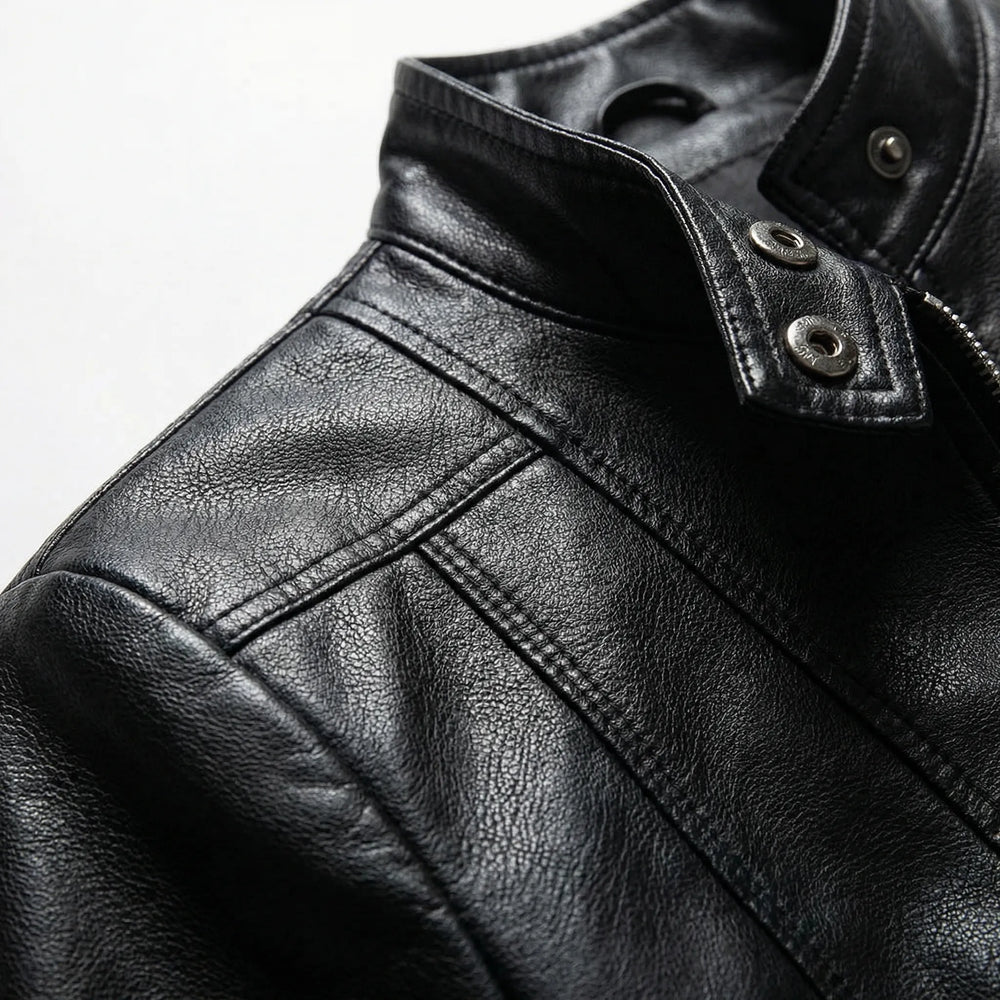 Zephirra - Stand Collar Zip-Front Biker Jacket