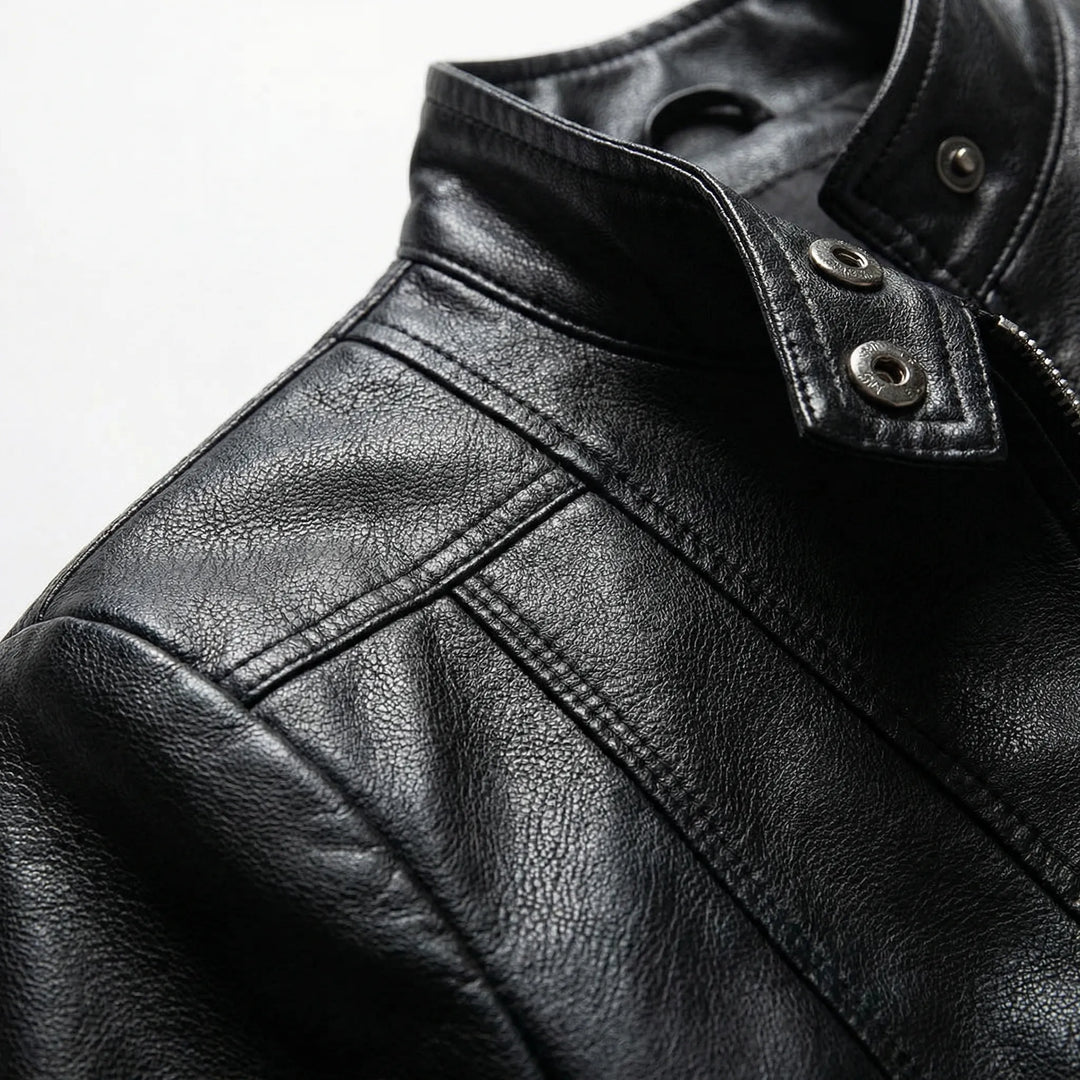 Zephirra - Stand Collar Zip-Front Biker Jacket